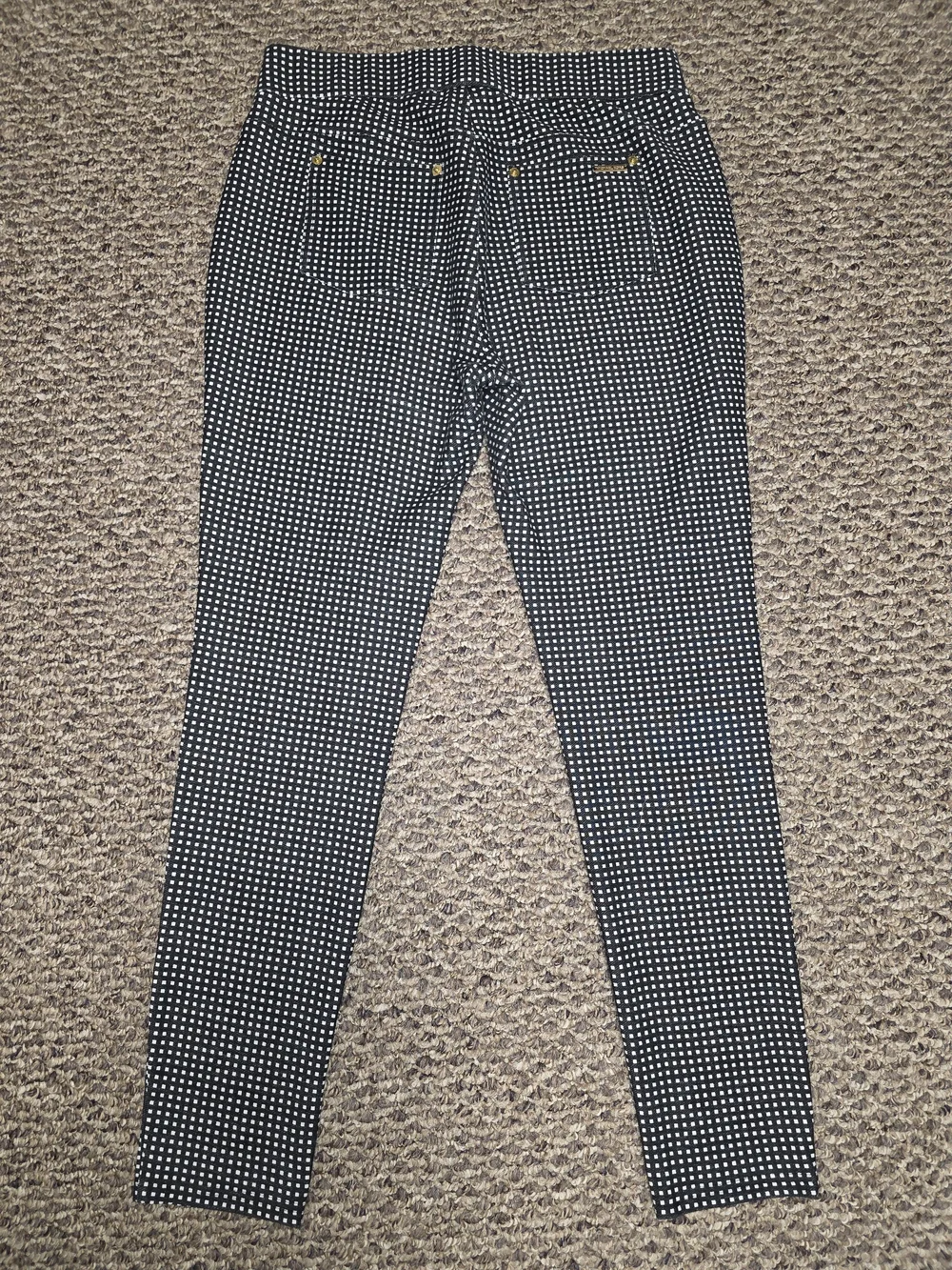 🤍🖤💼 Michael Kors Black & White Check Pull-On Legging Pants Stretch Slim Fit M